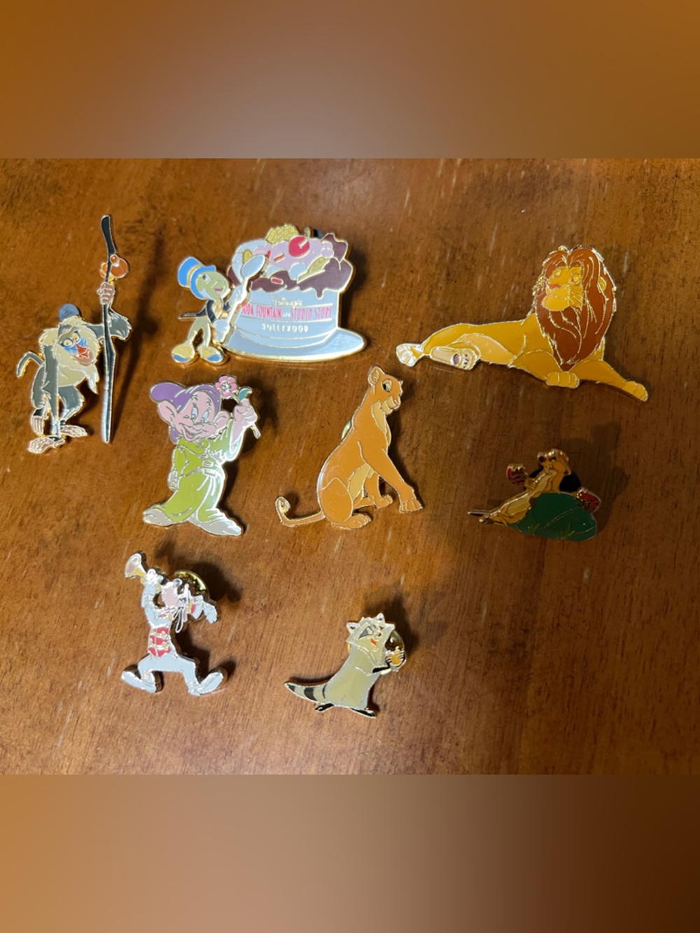 Disney Colorful Enamel Small Pet Character Pins - Gold Outlines total 8 pieces